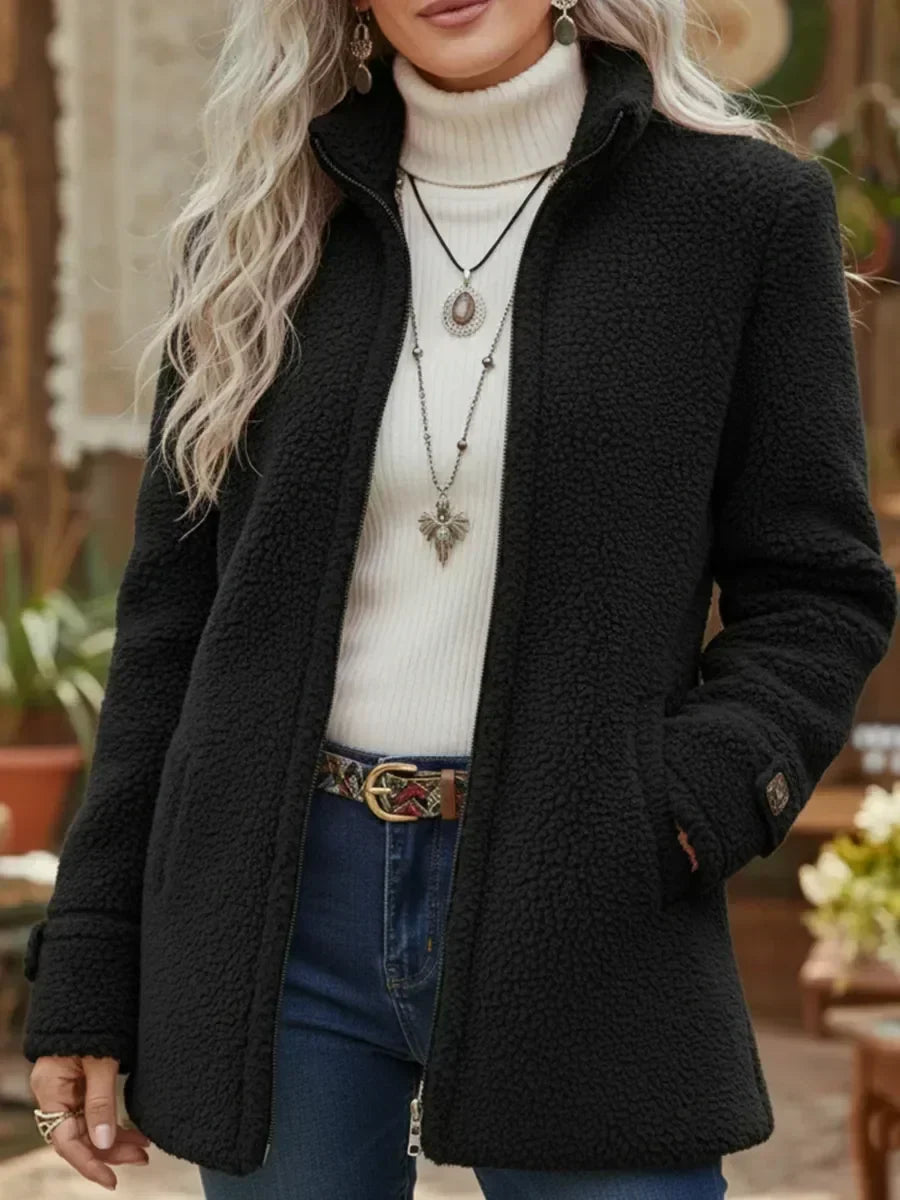 Florence | Chaqueta de Bouclé con Cremallera y Cuello Alto