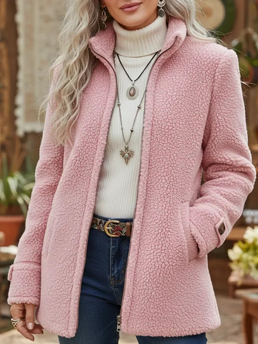 Florence | Chaqueta de Bouclé con Cremallera y Cuello Alto
