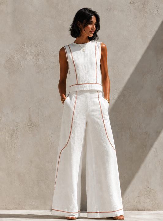 Vittoria | Conjunto blanco con top sin mangas y pantalón de pierna ancha