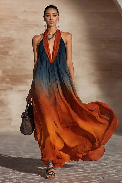 Paula | Vestido largo degradado con escote halter en V