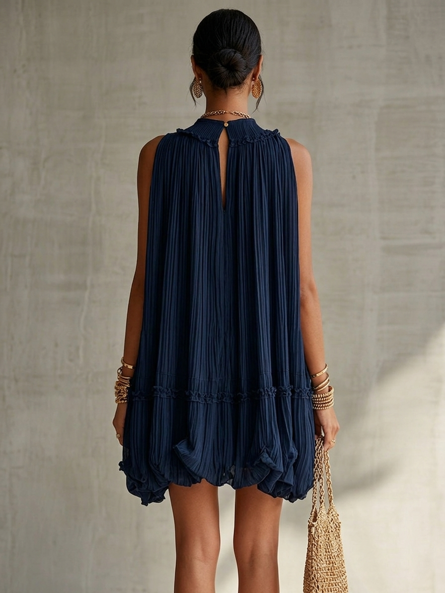 Dianora | Mini vestido de gasa con cuello y falda globo