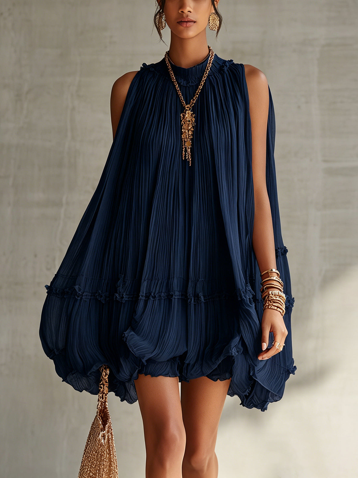 Dianora | Mini vestido de gasa con cuello y falda globo