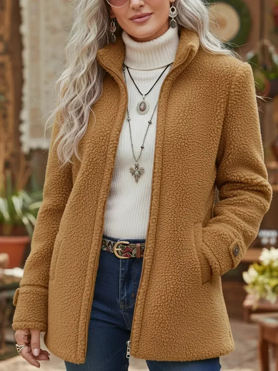Florence | Chaqueta de Bouclé con Cremallera y Cuello Alto