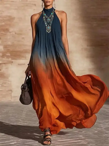 Paula | Vestido largo degradado con escote halter en V