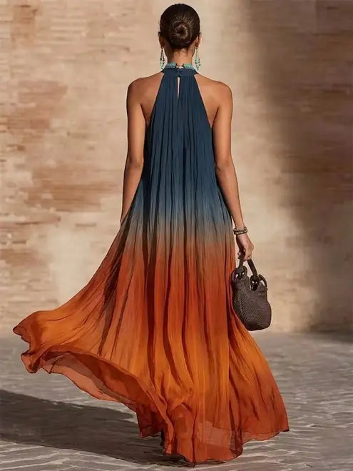 Paula | Vestido largo degradado con escote halter en V